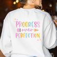 Motivational Progress Over Perfection Back To School Teacher Women's Sweatshirt Back Print White Motivational Progress Over Perfection Back To School Teacher Women's Sweatshirt Back Print White