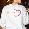 Multilingual Learner Teacher Heart Women's Sweatshirt Back Print White Multilingual Learner Teacher Heart Women's Sweatshirt Back Print White