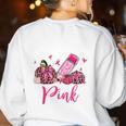 In October We Wear Pink Apple Teacher Daisy Breast Cancer Women's Sweatshirt Back Print White In October We Wear Pink Apple Teacher Daisy Breast Cancer Women's Sweatshirt Back Print White
