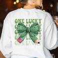 One Lucky Teacher Coquette Bow St Patricks Day Teacher Women's Sweatshirt Back Print White One Lucky Teacher Coquette Bow St Patricks Day Teacher Women's Sweatshirt Back Print White