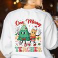 One Merry Teacher Groovy Christmas Tree Pjs Xmas Teacher Women's Sweatshirt Back Print White One Merry Teacher Groovy Christmas Tree Pjs Xmas Teacher Women's Sweatshirt Back Print White