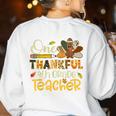 One Thankful 4th Grade Teacher Turkey Leopard Thanksgiving Women's Sweatshirt Back Print White One Thankful 4th Grade Teacher Turkey Leopard Thanksgiving Women's Sweatshirt Back Print White