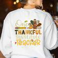 One Thankful Substitute Teacher Turkey Leopard Thanksgiving For Men Women Women's Sweatshirt Back Print White