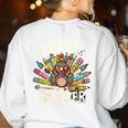 One Thankful Teacher Cute Thanksgiving Turkey School Women's Sweatshirt Back Print White One Thankful Teacher Cute Thanksgiving Turkey School Women's Sweatshirt Back Print White