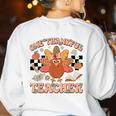 One Thankful Teacher Thanksgiving Retro Groovy Fall Teachers Women's Sweatshirt Back Print White