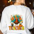 One Thankful Teacher Thanksgiving Turkey Cute Crayon Pencil Women's Sweatshirt Back Print White