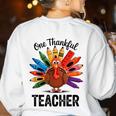 One Thankful Teacher Thanksgiving TurkeyCute Pencil Women's Sweatshirt Back Print White
