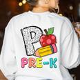 P Is For Pre-K Teacher Pencil Apple Back To School Women's Sweatshirt Back Print White P Is For Pre-K Teacher Pencil Apple Back To School Women's Sweatshirt Back Print White
