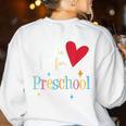 P Is For Preschool Teacher Student Back To School Women's Sweatshirt Back Print White P Is For Preschool Teacher Student Back To School Women's Sweatshirt Back Print White