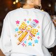 Pencil Leopard Coquette Bow Teacher Life Back To School Women's Sweatshirt Back Print White Pencil Leopard Coquette Bow Teacher Life Back To School Women's Sweatshirt Back Print White