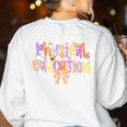 Physical Education Halloween Bow Checkered Teacher Ghost PE Women's Sweatshirt Back Print White Physical Education Halloween Bow Checkered Teacher Ghost PE Women's Sweatshirt Back Print White