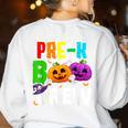 Pre K Boo Crew Halloween Costume Teachers Kids Women's Sweatshirt Back Print White Pre K Boo Crew Halloween Costume Teachers Kids Women's Sweatshirt Back Print White