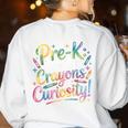 Pre-K Crayons & Curiosity Preschool Teachers Life Tie Dye Women's Sweatshirt Back Print White