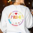 Pre-K Crew 1st Day Of School Preschool Teacher Women's Sweatshirt Back Print White Pre-K Crew 1st Day Of School Preschool Teacher Women's Sweatshirt Back Print White