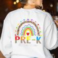 PreK Dream Team Leopard Rainbow Teacher Squad Back To School Women's Sweatshirt Back Print White