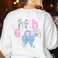 Preppy Fifth Grade Teacher Blue Floral Coquette Pencil Bow Women's Sweatshirt Back Print White Preppy Fifth Grade Teacher Blue Floral Coquette Pencil Bow Women's Sweatshirt Back Print White