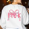 Preppy Pre k Back To School Pre-k Teachers Girls Cute Bow Women's Sweatshirt Back Print White Preppy Pre k Back To School Pre-k Teachers Girls Cute Bow Women's Sweatshirt Back Print White