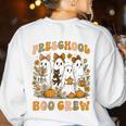 Preschool Boo Crew Halloween Teacher Ghost Costume Matching Women's Sweatshirt Back Print White Preschool Boo Crew Halloween Teacher Ghost Costume Matching Women's Sweatshirt Back Print White