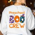 Preschool Boo Crew Preschool Halloween Teacher Kids Women's Sweatshirt Back Print White Preschool Boo Crew Preschool Halloween Teacher Kids Women's Sweatshirt Back Print White