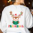 Preschool Crew Xmas Reindeer Teacher Student Christmas Women's Sweatshirt Back Print White