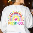Preschool Rainbow Girls Boys Kids Teacher Back To School Women's Sweatshirt Back Print White Preschool Rainbow Girls Boys Kids Teacher Back To School Women's Sweatshirt Back Print White
