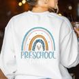 Preschool Teacher Leopard Boho Rainbow Back To School Women's Sweatshirt Back Print White Preschool Teacher Leopard Boho Rainbow Back To School Women's Sweatshirt Back Print White