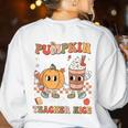 Pumpkin Spice Makes Teacher Nice Retro Fall Spooky Season Women's Sweatshirt Back Print White Pumpkin Spice Makes Teacher Nice Retro Fall Spooky Season Women's Sweatshirt Back Print White