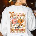 Pumpkin Teacher Preppy Fall In Love With Learning Autumn Women's Sweatshirt Back Print White Pumpkin Teacher Preppy Fall In Love With Learning Autumn Women's Sweatshirt Back Print White