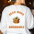Read More Books Halloween Retro Pumpkin Reading Fall Teacher Women's Sweatshirt Back Print White Read More Books Halloween Retro Pumpkin Reading Fall Teacher Women's Sweatshirt Back Print White