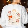Read In Peace Skeleton Reading Book Halloween Teacher Women's Sweatshirt Back Print White Read In Peace Skeleton Reading Book Halloween Teacher Women's Sweatshirt Back Print White