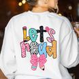 Lets Read Reading Teacher Back To School Literacy Pencil Bow Women's Sweatshirt Back Print White Lets Read Reading Teacher Back To School Literacy Pencil Bow Women's Sweatshirt Back Print White