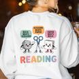 Reading Beats Everything Teacher Rock Paper Scissors Women's Sweatshirt Back Print White