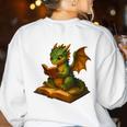 Reading Dragon Shirt For Bookish Teacher Librarian Bookworm Women's Sweatshirt Back Print White