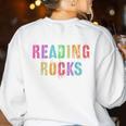 READING ROCKS English Teacher ELA ABCD Read Star Kinder Women's Sweatshirt Back Print White READING ROCKS English Teacher ELA ABCD Read Star Kinder Women's Sweatshirt Back Print White