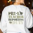 Retro Back To School Women Old Camo Pre-K Teacher Women's Sweatshirt Back Print White