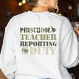 Retro Back To School Women Old Camo Preschool Teacher Women's Sweatshirt Back Print White Retro Back To School Women Old Camo Preschool Teacher Women's Sweatshirt Back Print White