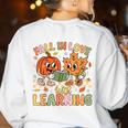 Retro Fall In Love With Learning Autumn Pumpkin Teacher Kids Women's Sweatshirt Back Print White Retro Fall In Love With Learning Autumn Pumpkin Teacher Kids Women's Sweatshirt Back Print White