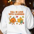 Retro Fall In Love With Learning Autumn Pumpkin Teacher Women's Sweatshirt Back Print White Retro Fall In Love With Learning Autumn Pumpkin Teacher Women's Sweatshirt Back Print White