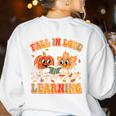 Retro Fall In Love With Learning Autumn Pumpkin Teachers Women's Sweatshirt Back Print White