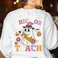 Retro Floral Ghost Trick Or Teach Groovy Teacher Halloween Women's Sweatshirt Back Print White Retro Floral Ghost Trick Or Teach Groovy Teacher Halloween Women's Sweatshirt Back Print White