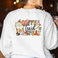 Retro Grovvy Coffee Teach Repeat Teacher Women's Sweatshirt Back Print White