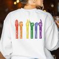 Retro Be Kind ASL Deaf Teacher Sign Language Gay Pride Women's Sweatshirt Back Print White