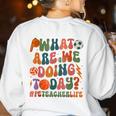 Retro PE Teacher What Are We Doing Today School Coach Women Women's Sweatshirt Back Print White