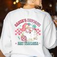 Retro Pink Christmas Santa's Favorite Art Teacher Artist Women's Sweatshirt Back Print White