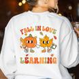 Retro Pumpkin Fall In Love With Learning Autumn Teacher Women's Sweatshirt Back Print White