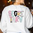 Retro Secretary Back To School Teacher Appreciation Women's Sweatshirt Back Print White Retro Secretary Back To School Teacher Appreciation Women's Sweatshirt Back Print White