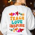 Retro Teach Love Inspire Back To School Teachers Women's Sweatshirt Back Print White Retro Teach Love Inspire Back To School Teachers Women's Sweatshirt Back Print White