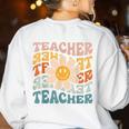 Retro Teacher Daisy Colorful Elementary School Teacher Women's Sweatshirt Back Print White Retro Teacher Daisy Colorful Elementary School Teacher Women's Sweatshirt Back Print White