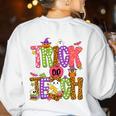 Retro Trick Or Teach Leopard Ghost Halloween Spooky Teacher Women's Sweatshirt Back Print White