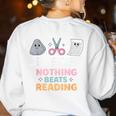 Rock Paper Scissors Teacher Librarian Nothing Beats Reading Women's Sweatshirt Back Print White Rock Paper Scissors Teacher Librarian Nothing Beats Reading Women's Sweatshirt Back Print White